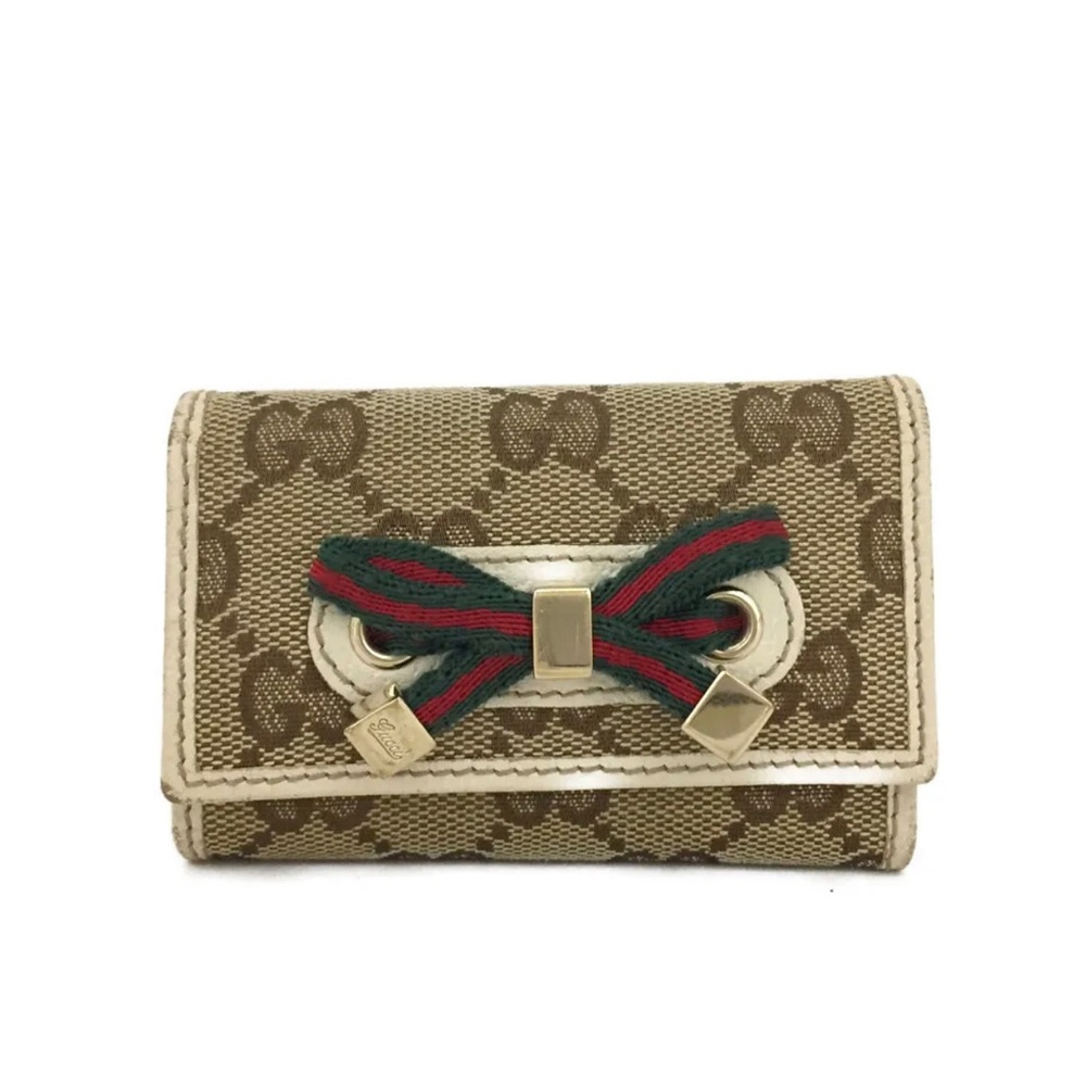 GUCCI Logo Canvas Leather 6 Key Ring Case